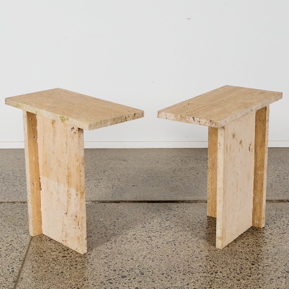 OxMont's Duo, a pair of handcrafted travertine side tables