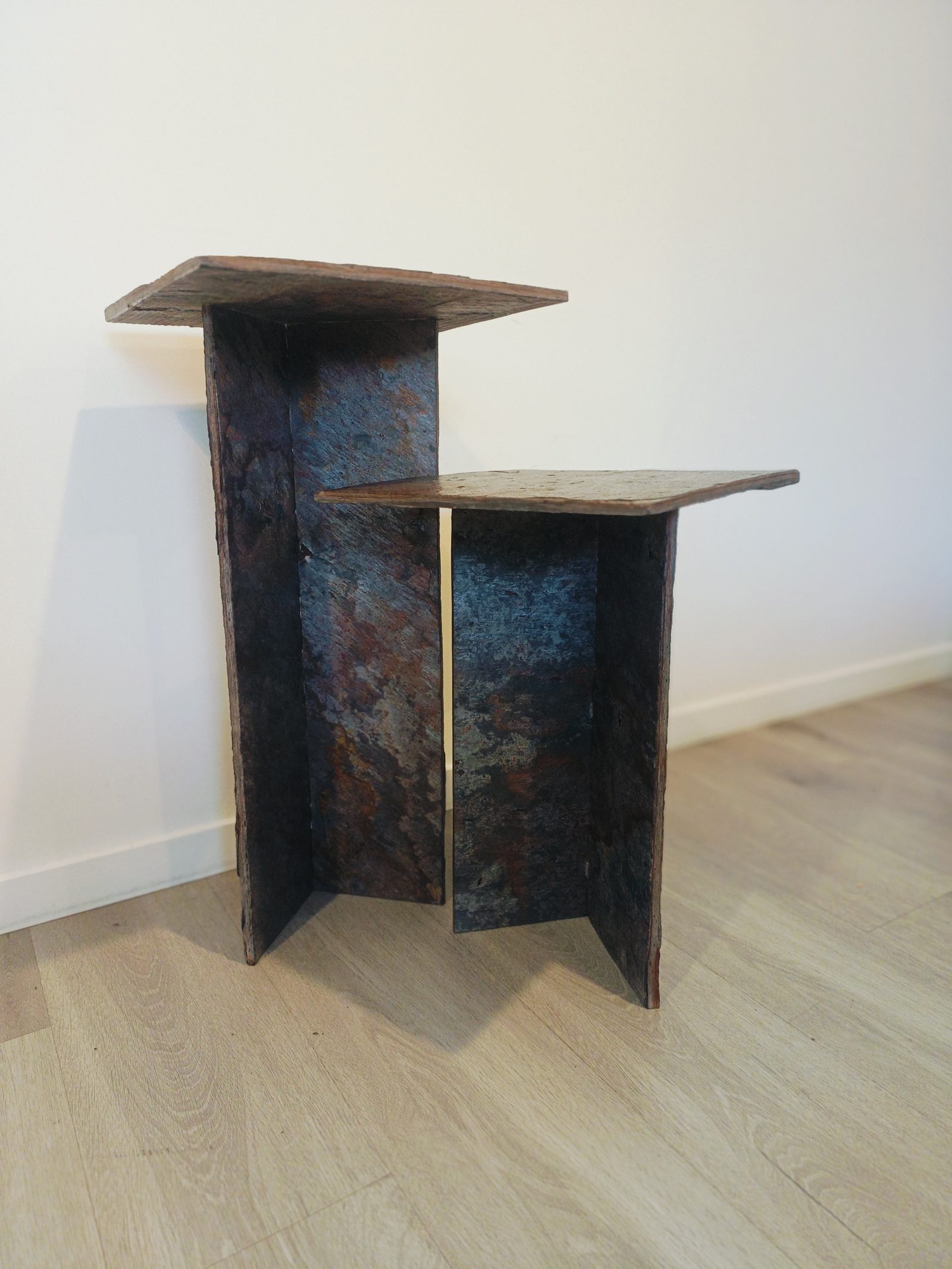 OxMont's Navy Duo side table, a two-tier design in mottled navy and rust slate